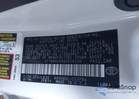 2025 Toyota Camry Xse из США, поврежденный, VIN 4T1DAACK8SU026290